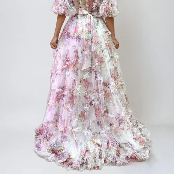 NEW FORMAL SLEEVELESS A-LINE RUCHED FLORAL GOWN W/ OFF SHOULDER SLEEVES JT2887C